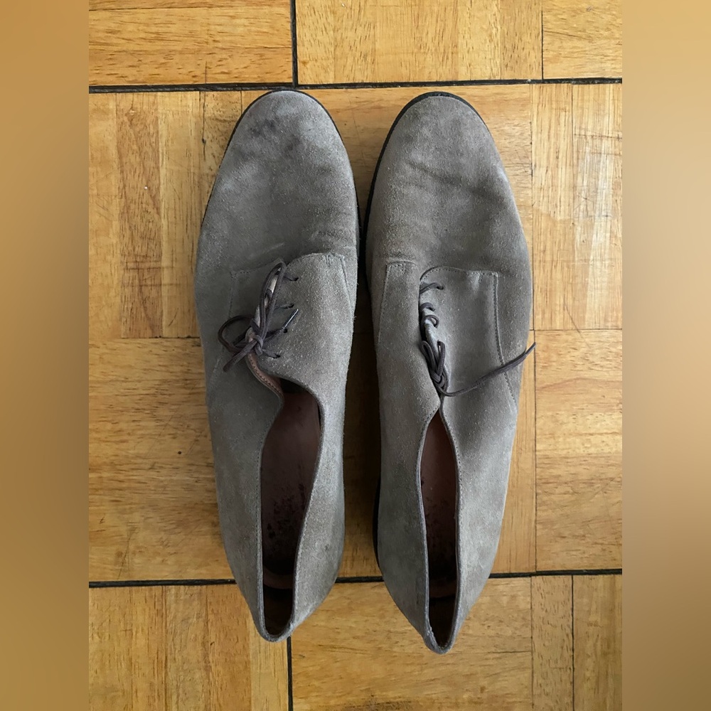Robert Clergerie Woman’s Taupe Suede Derby Shoes - Classic Lace-Up